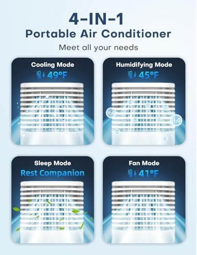 4-IN-1 Portable Air Conditioners, Evaporative Air Cooler w/ 4 Modes & 3 Speeds, 15H Timer for Smart Auto-off, 2-Gal Tank for 20H Cooling,17FT Remote,No Hose Needed,120°Oscillating Swamp Cooler