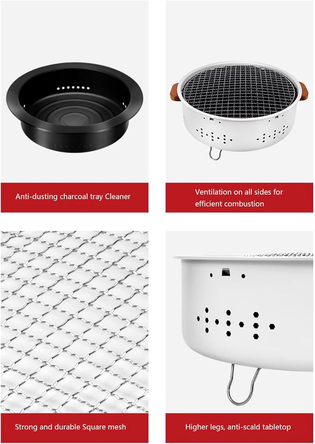 Fire Pits,Fireplace,Thickened Iron Body + Enamelled Inner Liner,Anti-Scald Handles on Both Sides,Detachable Design,Easy to Clean,with Grill Mesh and Grill Pan,33.5 x 10cm (A)