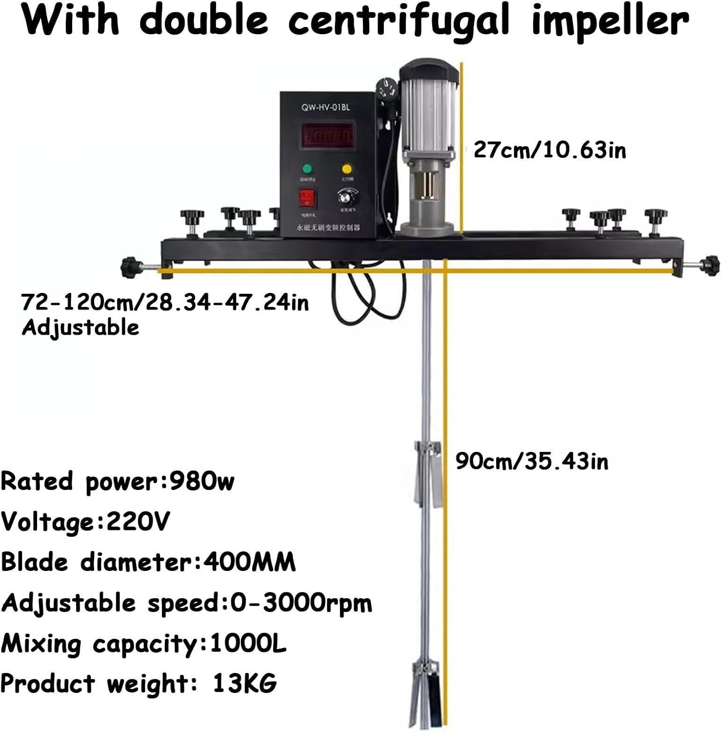 IBC Air Agitator, 980W Electric Tank Mixer Machine, Commercial Handheld Paint Stirring Machine with Support Hanger, Folding Propeller, for Ink Dissolver Agitator