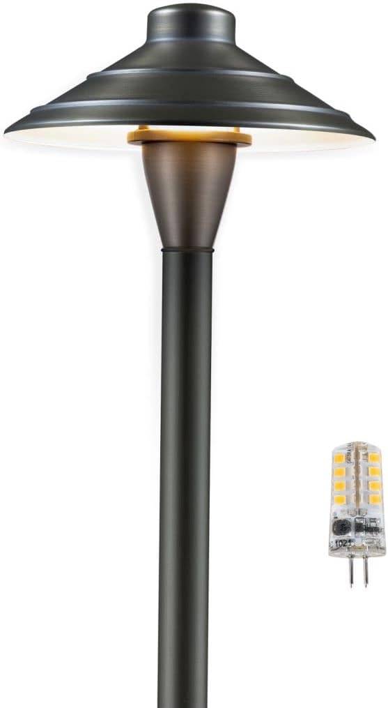 Gardenreet Landscape Path Lights Brass, 12V Low Voltage Pathway Lights Wired, Outdoor Garden Lights LED Waterproof, Flat Hat Bronze for Yard Walkway Driveway with 3W 270LM 2700K G4 Bulb