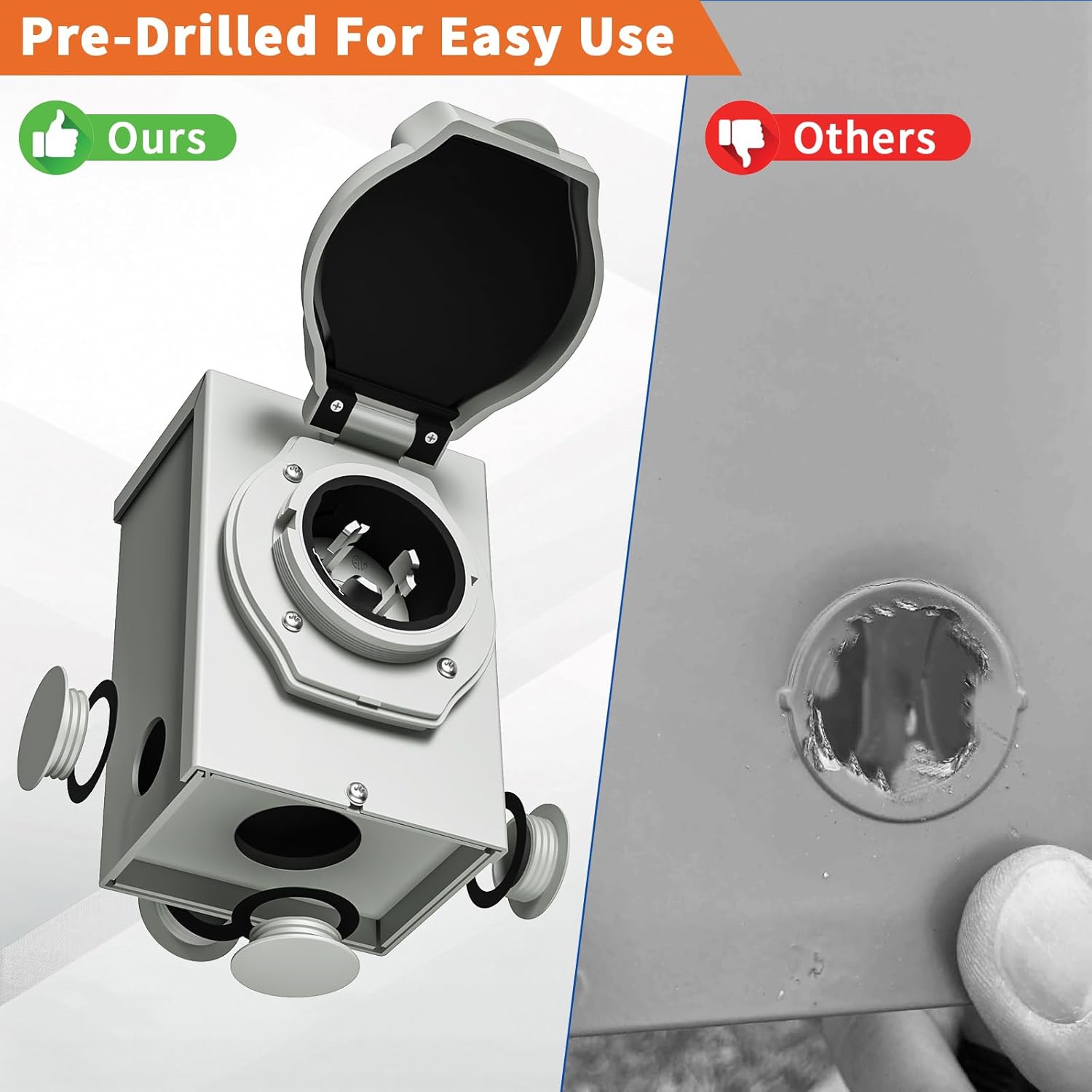 50 Amp Generator Cord and Power Inlet Box 10FT 50 Amp 125V/250V STW 6/3+8/1 AWG Pure Copper Generator Extension Cord,NEMA 14-50P Male to SS2-50R Twist Locking Connector ETL Listed