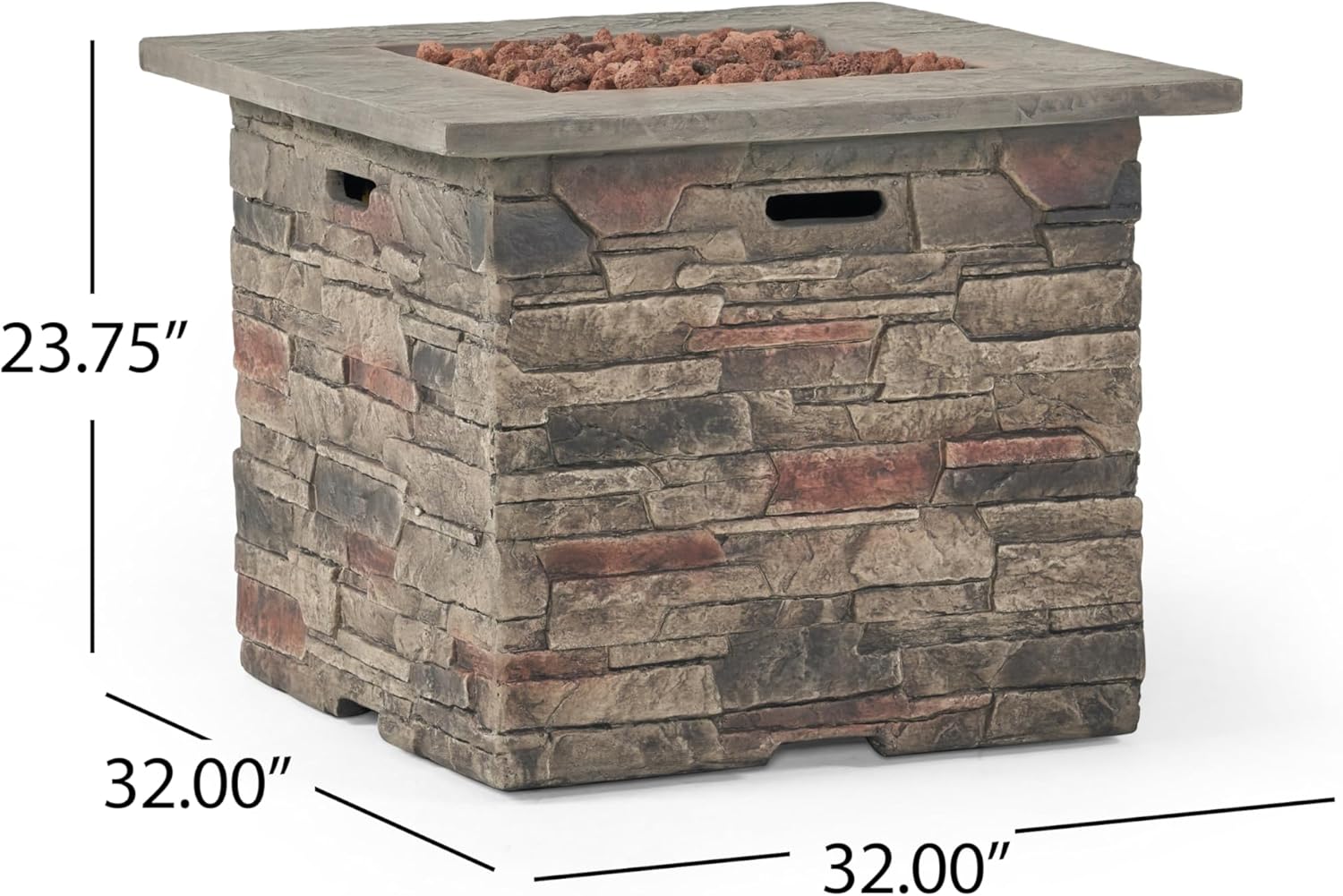 32 Inches Square Stone Gray Mgo Fire Pit with 40,000 Btu, Durable Outdoor Fireplace for Patio, Backyard, and Deck – Weather-Design (1 Doors)