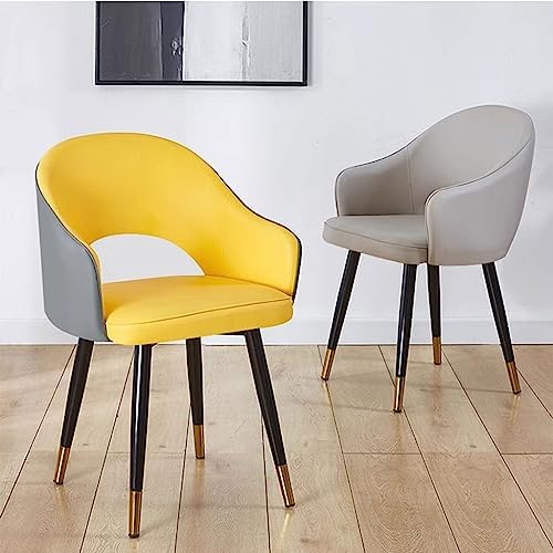 WKWKW Kitchen Kitchen Dining Chairs Wear Resistant Leather Modern Living Dining Room Accent Arm Chairs Carbon Steel Legs Office Lounge Chair(Yellow+Grey)
