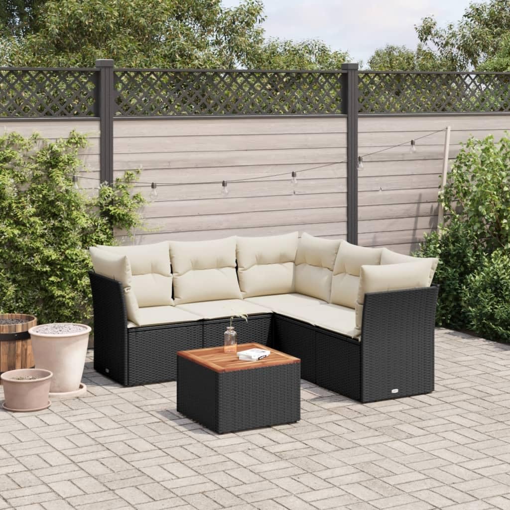 Garden Sofa Set Black, Cream White, 6 Piece PE Rattan Outdoor Patio Furniture with Removable Covers, Weather-Resistant for Balcony, Terrace