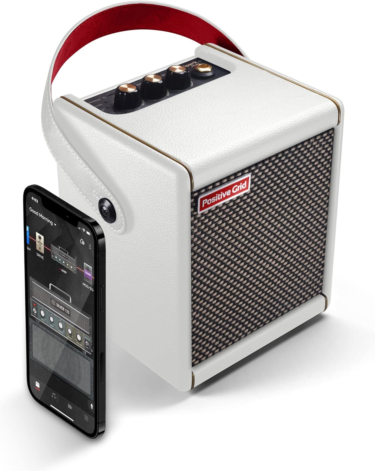 Positive Grid Spark MINI 10W Small Smart Guitar Amp & Bluetooth Speaker | Portable Sound for Guitar Playing at Home or On The Go | Pearl