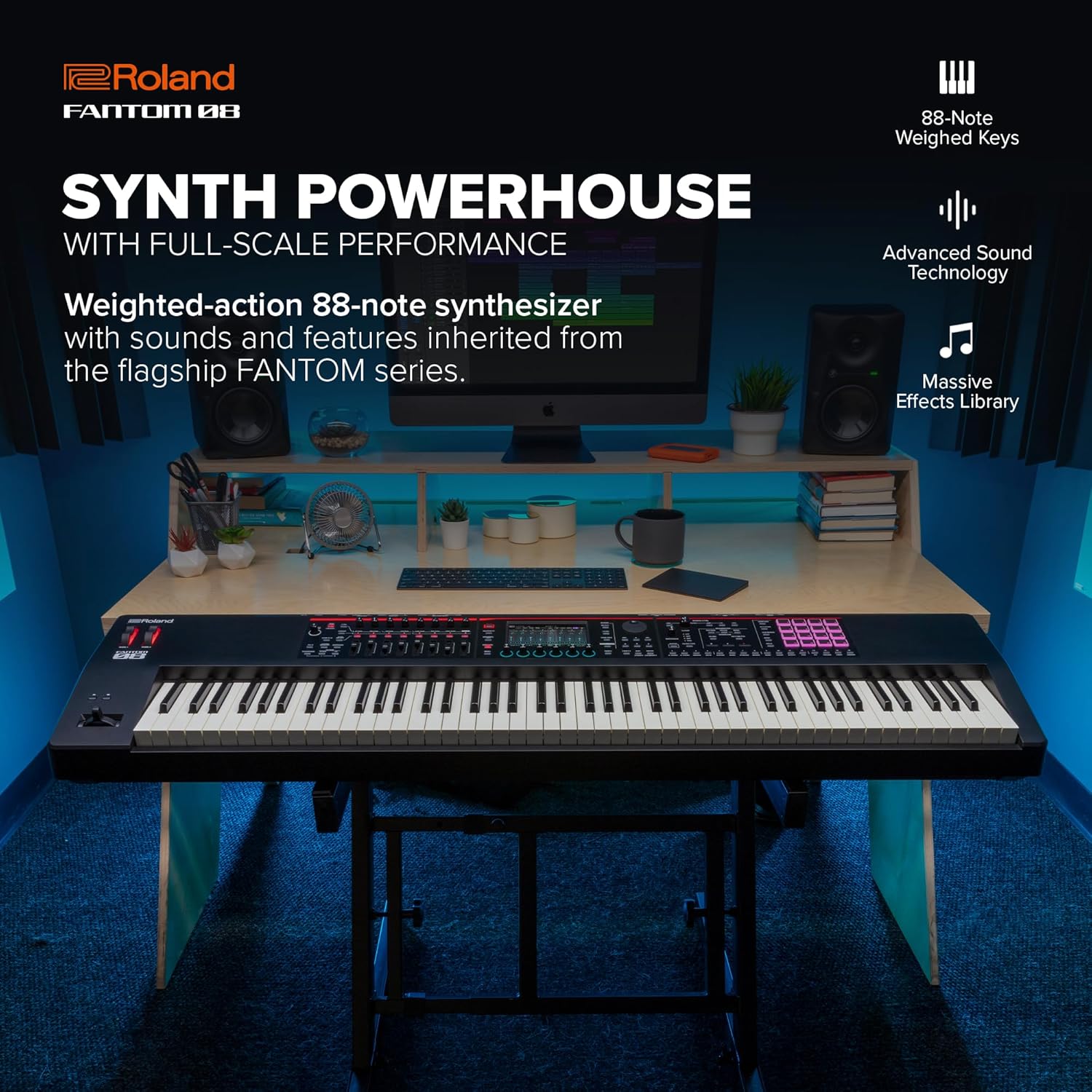 Roland FANTOM-08 WEIGHTED-ACTION SYNTHESIZER KEYBOARD – 88-Note Weighted Keyboard | Thousands of Roland Electronic & Acoustic Sounds | ZEN-Core and SuperNATURAL Technologies