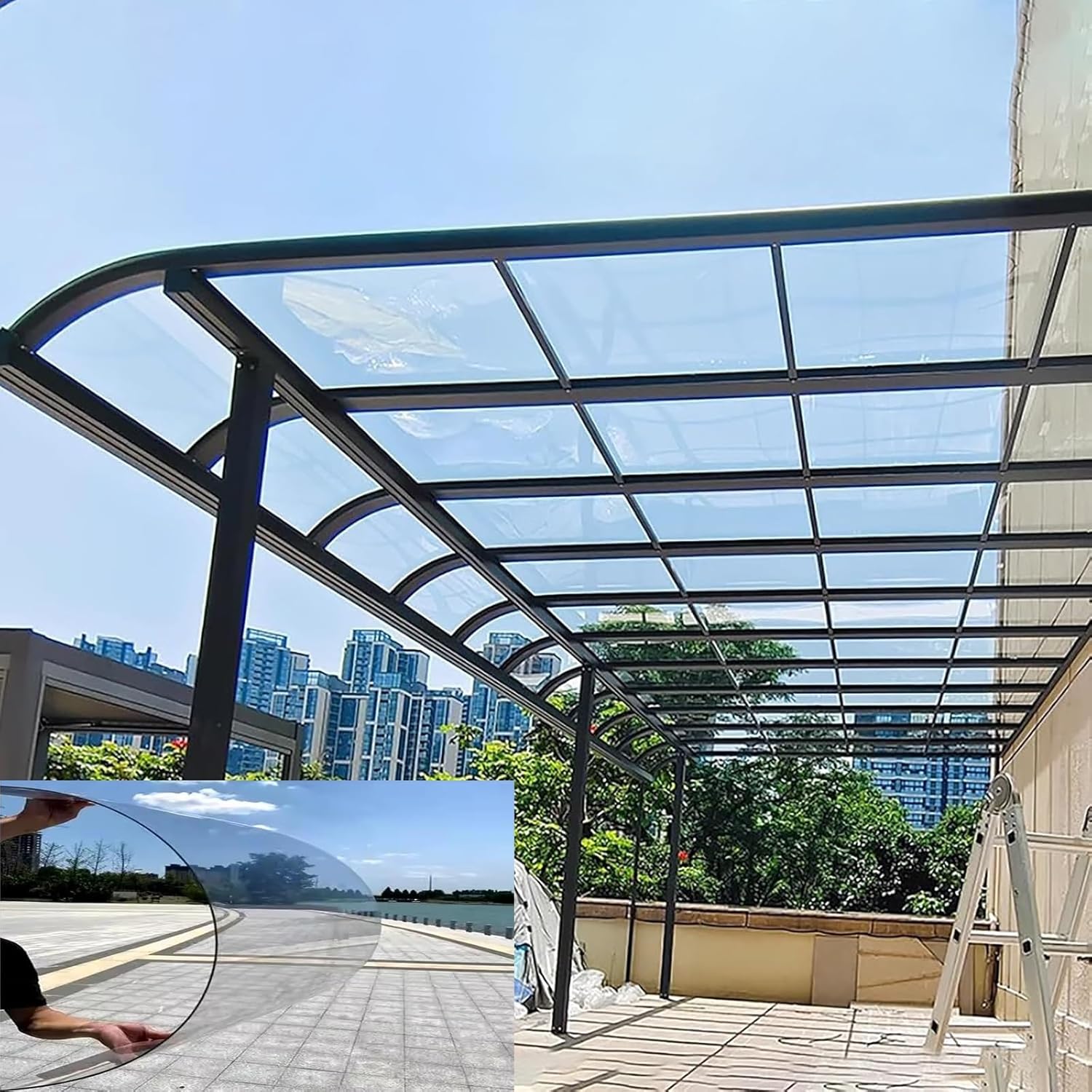 Transparent waterproof and thermal insulation panel, transparent polycarbonate board, UV-resistant, suitable for greenhouses, terraces, gardens, porches, pavilions, and outdoor use(3mm,0.6x20m/2x65.6f