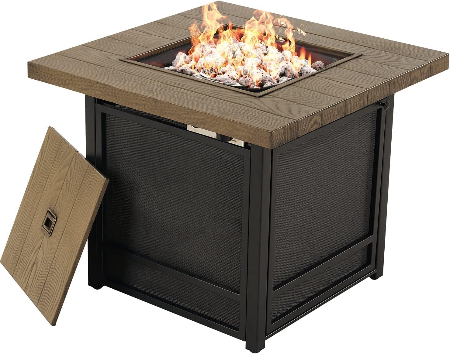 Grand Patio 29 Inch Propane Fire Pit Tables 50000 BTU Outdoor Dinning Gas Fire Table with Lid,CSA Safety Certified,for Garden, Backyard, Deck(Brown-Square)