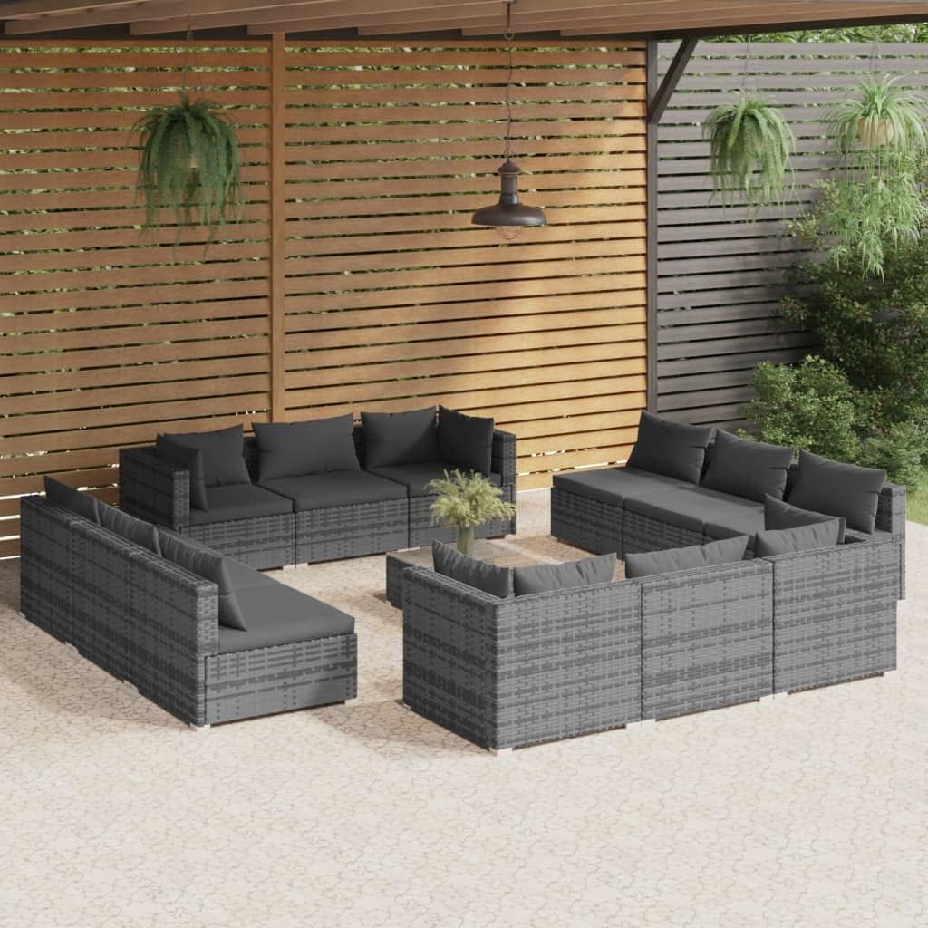 13 Piece Patio Lounge Set with Cushions Poly Rattan Gray,Relaxing Outdoor Lounge Set with Modular Rattan Seating and Comfortable, Cushions Furniture Sets for Patio, Lawn & Garden