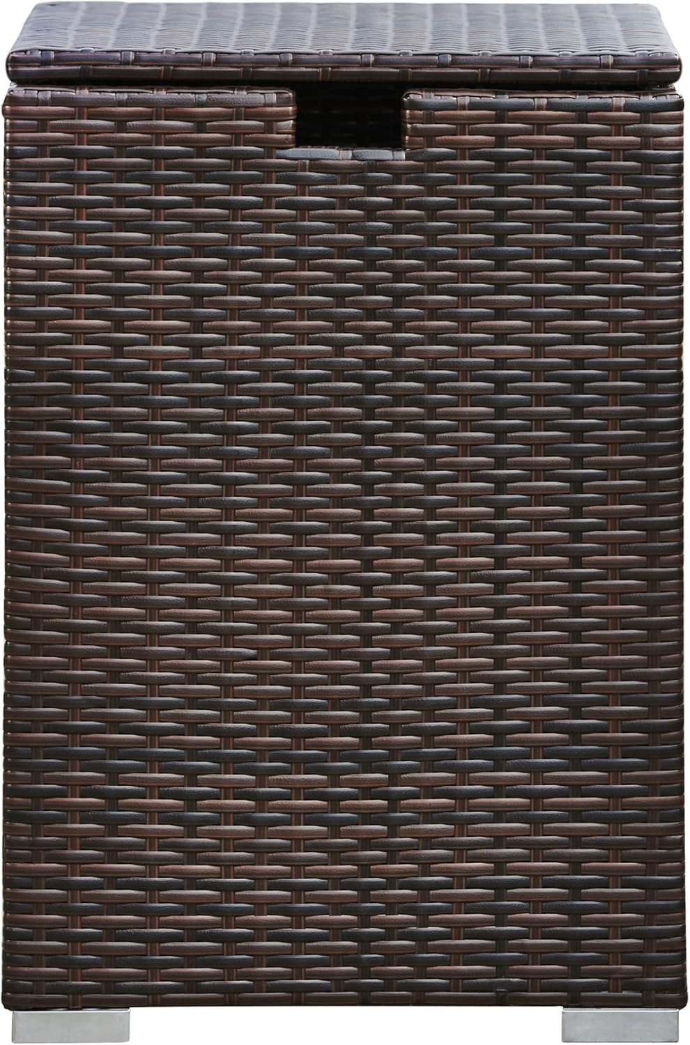 Teamson Home Outdoor Fire Pit Gas Bottle Tank Cover, Fire Pit Gas Storage Holder, Rattan Storage Holder Table with Lid, Garden Rattan Furniture