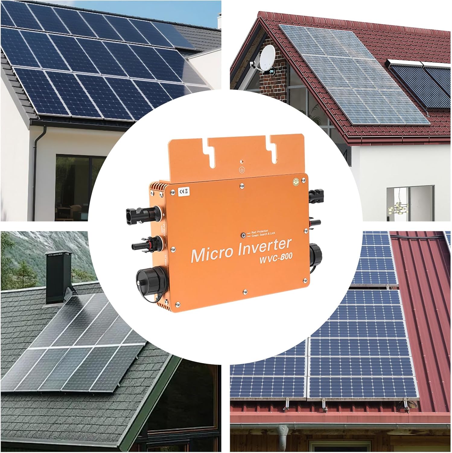 800W Solar Grid Tie Inverter, Micro Inverter with LCD Display, DC 22-50V to AC 120V/230V, MPPT Technology & Multiple Protections for Home Commercial Use, Silver/Gold (Gold)