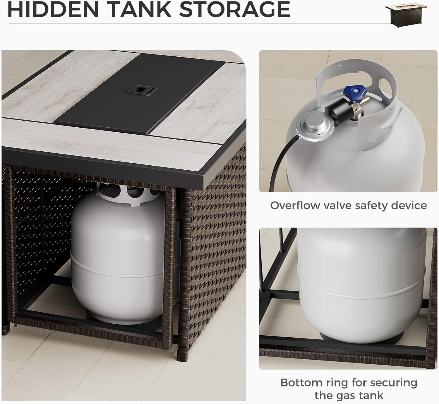 Grand patio Outdoor Propane Fire Pit Table with Cover/Lid for Patio, 43 inch 60,000 BTU,Wicker/Rectangle