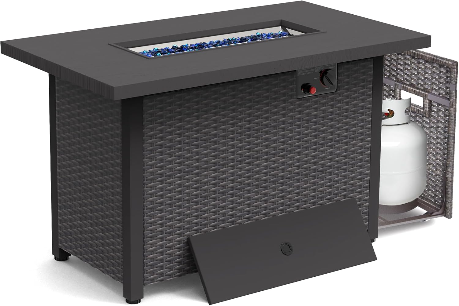 42” Fire Pit Table 50,000 BTU Propane Pit Metal Tabletop Auto-Ignition Gas Fire Pit for Outside Outdoor Rattan Rectangular Fire Pit Garden Patio