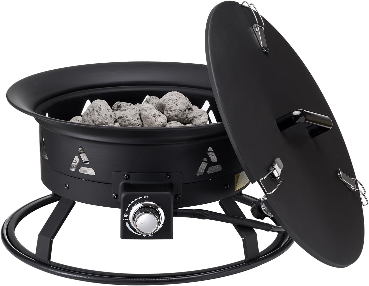 Happybuy Propane Fire Pit, 24-Inch Diameter Outdoor Portable Gas Fire Pit with Cover & Lava Rocks, Adjustable Flame Height Camping Firepit for Heating, Lighting, Gathering, 58,000 BTU, Black