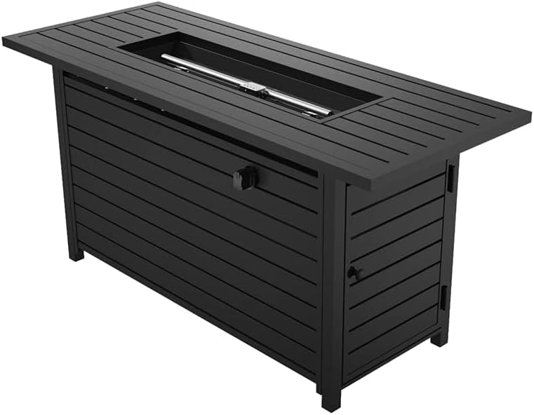 50 inch Gas Fire Pit Table Outdoor Propane Fire Pit Table, 50000BTU Fire Table, Retangular Black Firepit Table for Garden Backyard Deck Poolside Party