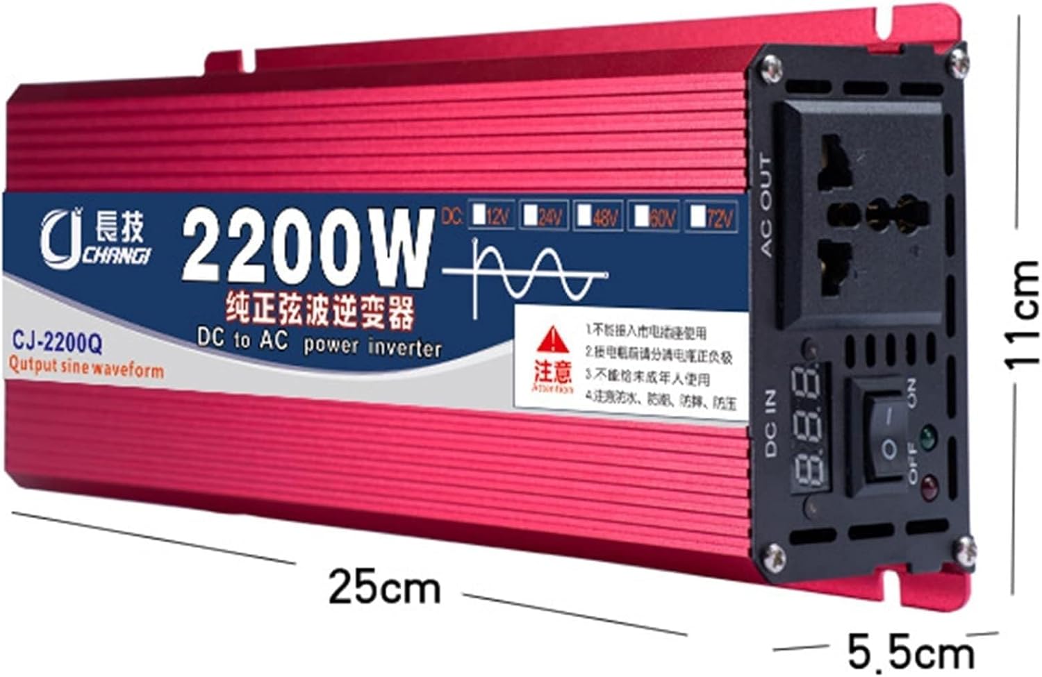 Pure Sine Wave Power Inverter 1600W 2200W 3000W DC 12v 24v 48v 60v to AC 110V/220V Converter with LCD Display and Outlets AC outlets for RV Truck Car 1600W-24Vto110V(48vto110v,1600W)