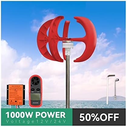 1000W Vertical Wind Turbine Generator, 5 Blades, 12V/24V, MPPT Charge Controller, Low Noise, Efficient Start-Up Speed, Ideal for Home Renewable Energy