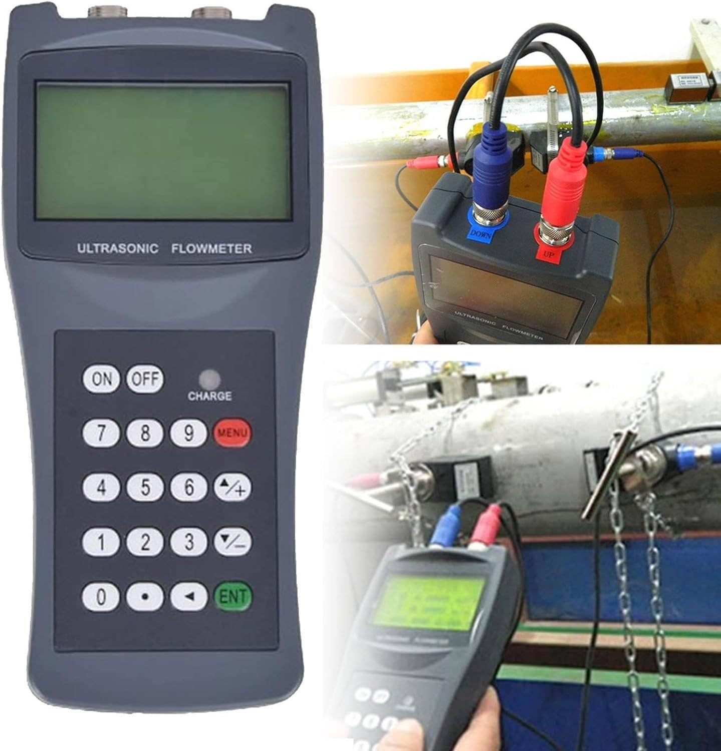 Handheld Ultrasonic Flow Meter TDS-100H Portable Handheld Ultrasonic Flow Meter with Clamp On Sensor Water Flowmeter 100-240V for Seawater Alcohol Industrial,L1/DN300-6000