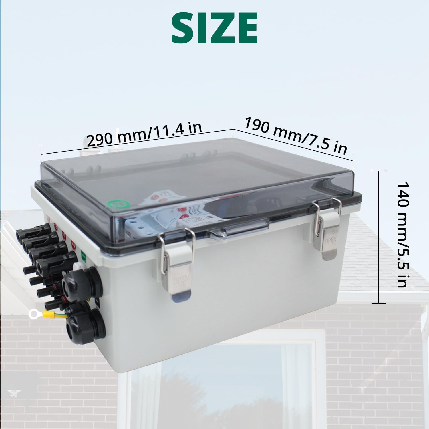 4 String PV Combiner Box, Solar Combiner Box with Lightning Arreste, 15A Rated Current Fuse and Circuit Breaker, Waterproof Combiner Box for On/Off Grid Solar System(Transparent, with Lock)