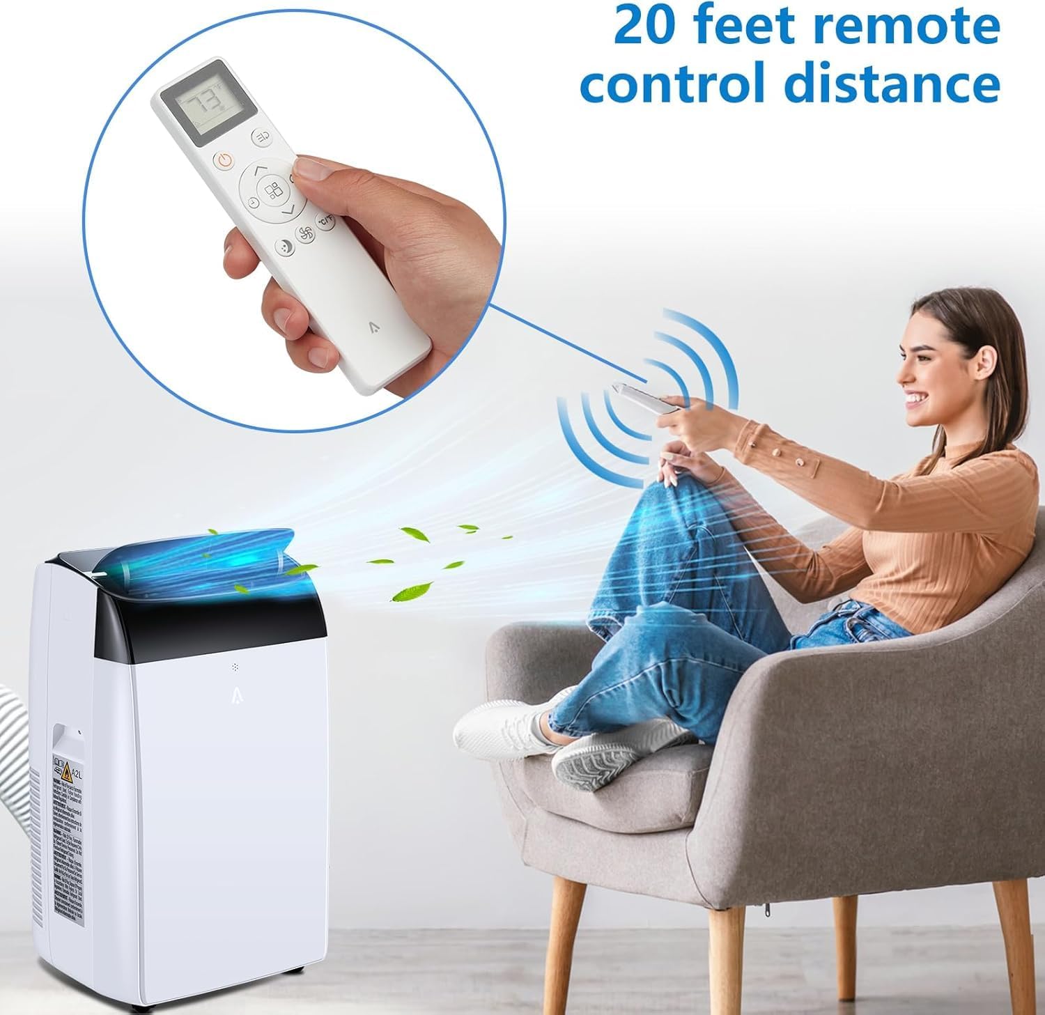 12,000 BTU Fast Cooling Portable Air Conditioner, 4-in-1 Portable Air Conditioner with Cooling, Dehumidifier, Fan, Sleep Mode, Remote Control, 24-Hour Timer, Cools Up to 550 Sq. Ft. for Home, Office