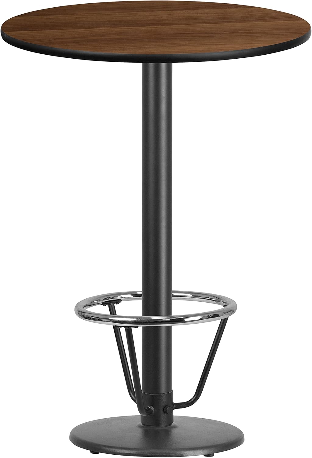 Flash Furniture 30'' Round Walnut Laminate Table Top with 18'' Round Bar Height Table Base and Foot Ring