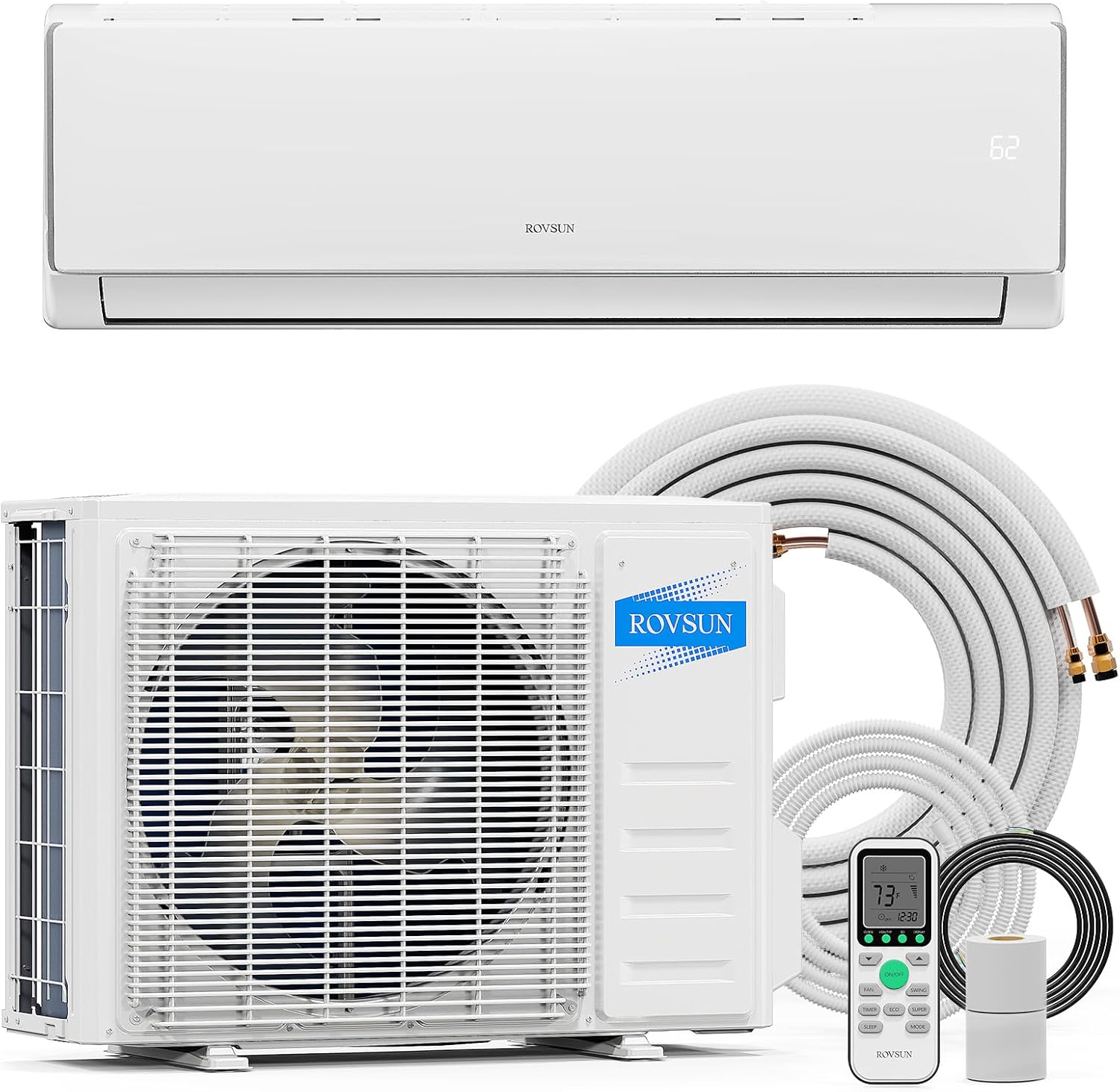 ROVSUN 17000 BTU Mini Split Air Conditioner & Heater, 17 SEER2 230V Inverter Ductless Wall AC Unit for Rooms up to 1000 Sq. Ft with Pre-Charged Condenser, Heat Pump & Installation Kit