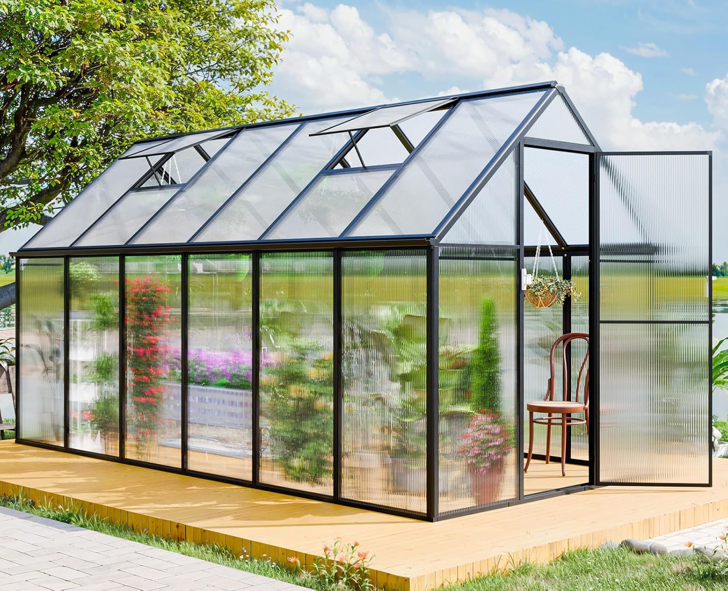 12x6x6 FT Polycarbonate Greenhouse for Outdoors, Heavy Duty Green House Kit with Vents Door, Walk in Green Houses for Backyard Outside Garden