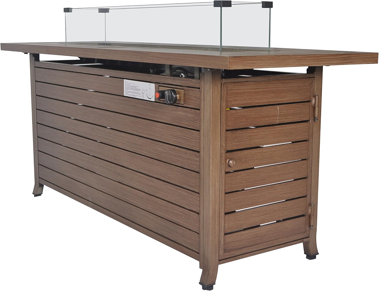 Legacy Heating 59 in. x 21 in. Rectangle Extruded Steel Propane Fire Table with Wind Glass, Cover and Lid-Natural Wood Look CDFP-S-Cbwood