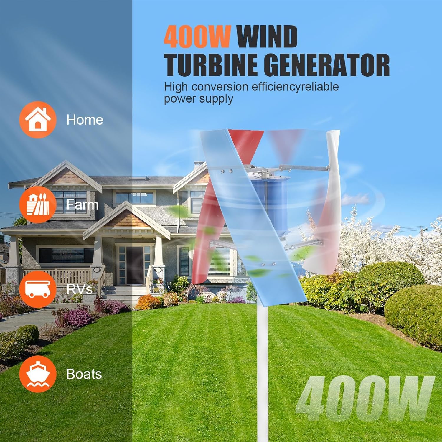 Vertical Wind Turbine - 3 Leaves 24V Wind Powered Generator | Permanent Magnet Generator Kit for RVs, Boats, Home Street Lighting