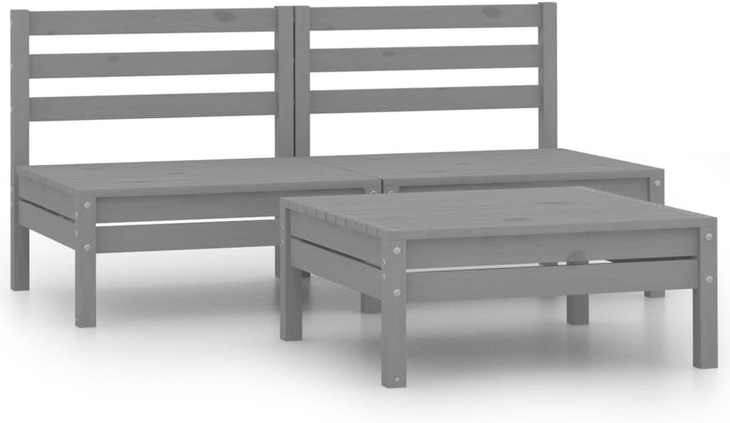 3 Piece Patio Lounge Set Solid Wood Pine Gray Garden Furniture