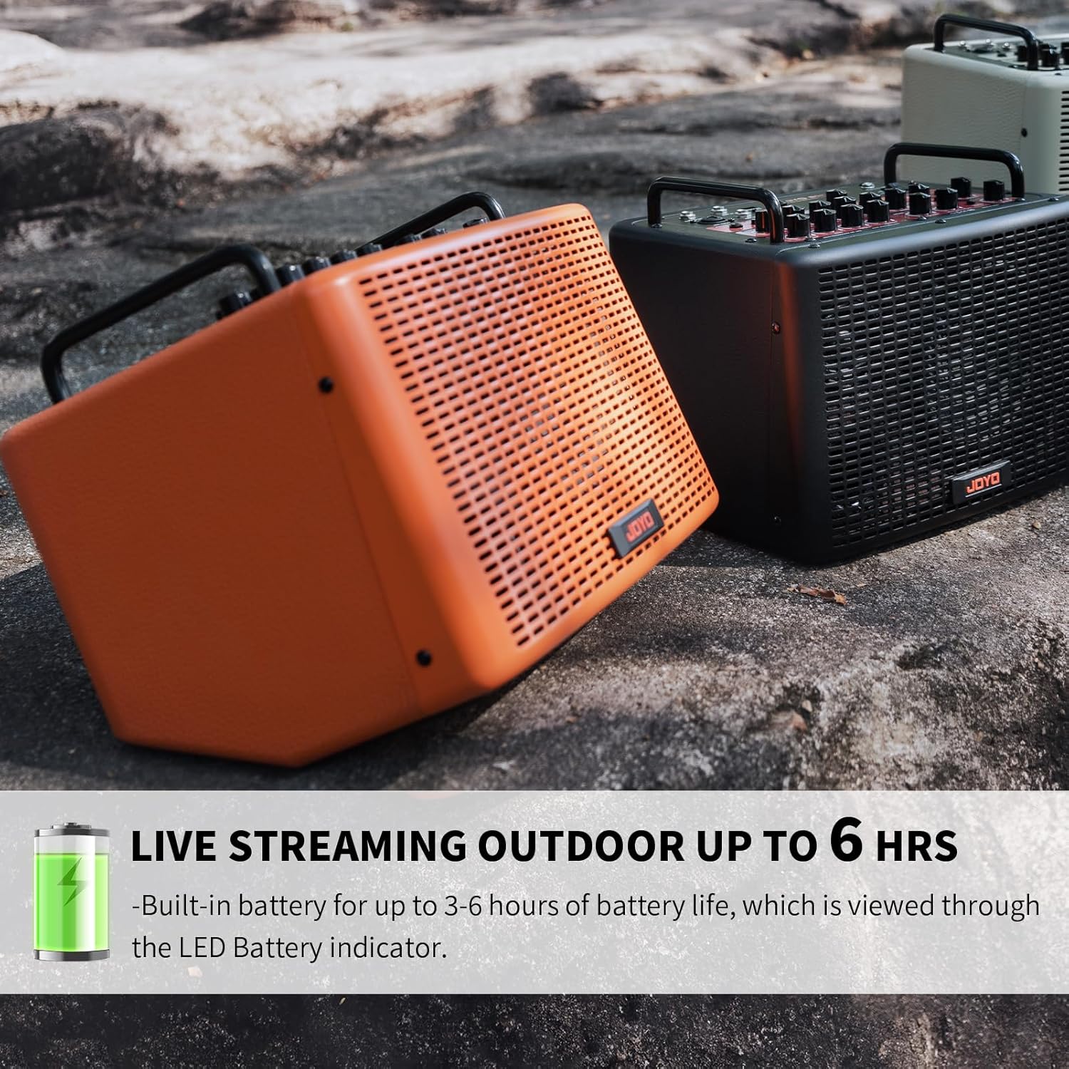 JOYO 40W Acoustic Amplifier Rechargeable Bluetooth Combo Guitar Amp 20 Drum Patterns Reverb Chorus Delay Mic Channel for Live Streaming Outdoor Stage (BSK-40 Orange)