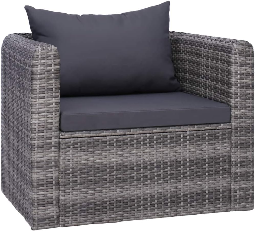 Patio Chair with Cushion and Pillow Poly Rattan Gray,Gray Patio Chair with Cushions Comfortable and Durable Outdoor Rattan Chair Outdoor Furniture, Outdoor Chairs