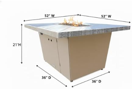 COOKE Palisades Rectangular Fire Pit Table - 52x36 - Chat Height - Natural Gas - Brushed Aluminum Top with 3cm Edge - Beige Powdercoat Base