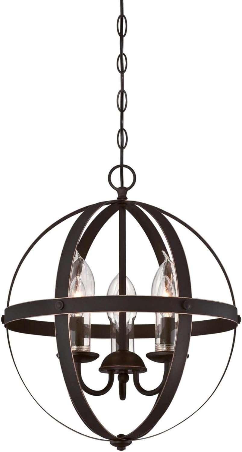 Westinghouse 6360600 Stella Mira Three-Light Chandelier, Oil Rubbed Bronze Finish with Highlights and Clear Glass Candle Covers Outdoor Pendant , Oil-rubbed Bronze