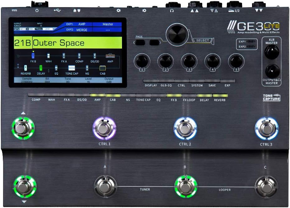 MOOER GE300 Lite Guitar Amp Modelling Multi Effects Processor, FX LOOP, Cab Sim, IR Loader, Tone Capture, Full Complement of Classic and Modern Effects for Stage and Studio