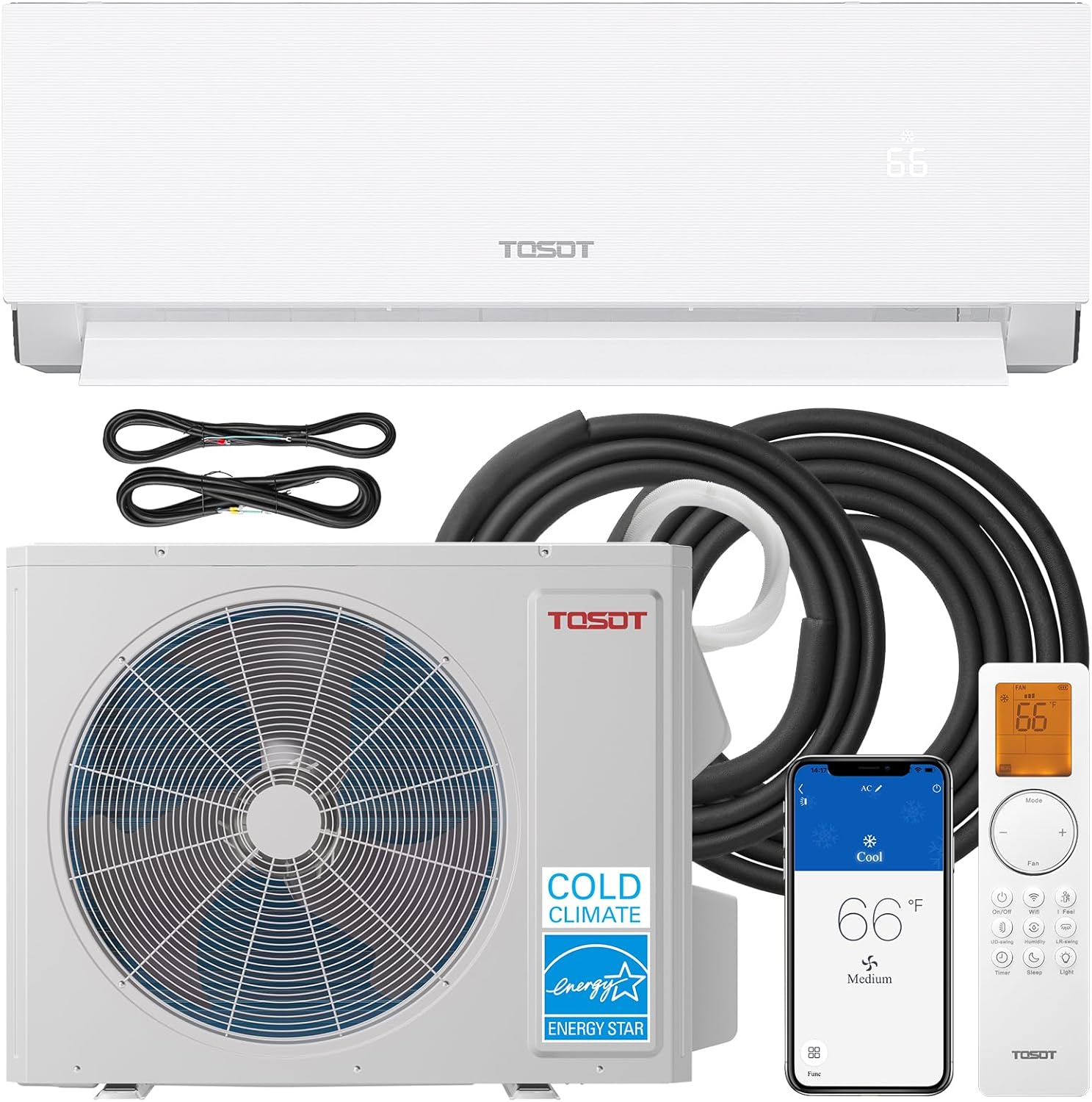 TOSOT 12,000 BTU 24.5 SEER2 Mini-Split Air Conditioner & Heater, Energy Star & Cold Climate Certified, Ductless Inverter AC Unit with WiFi, Supports ERV System, 110-120V, Aoraki Series, White