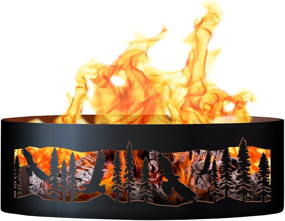 PD Metals SOEA01548 Soaring Eagle Unpainted 12 in. Tall 48 in. Diameter Outdoor Fire Ring - 48 x 48 x 12 in. - Rustic Black Color