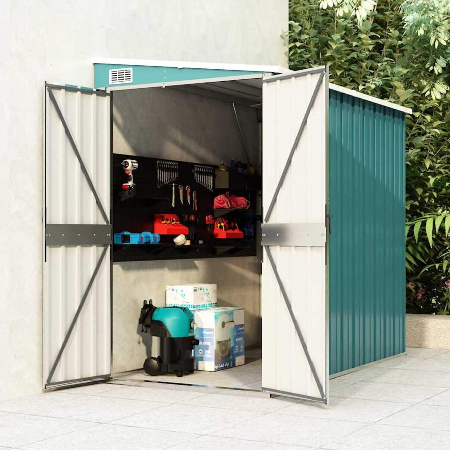 Garden Shed, Space-Saving Design Galvanized Steel 46.5 x 76.4 x 70.1 in for Outdoor Storage and Organization
