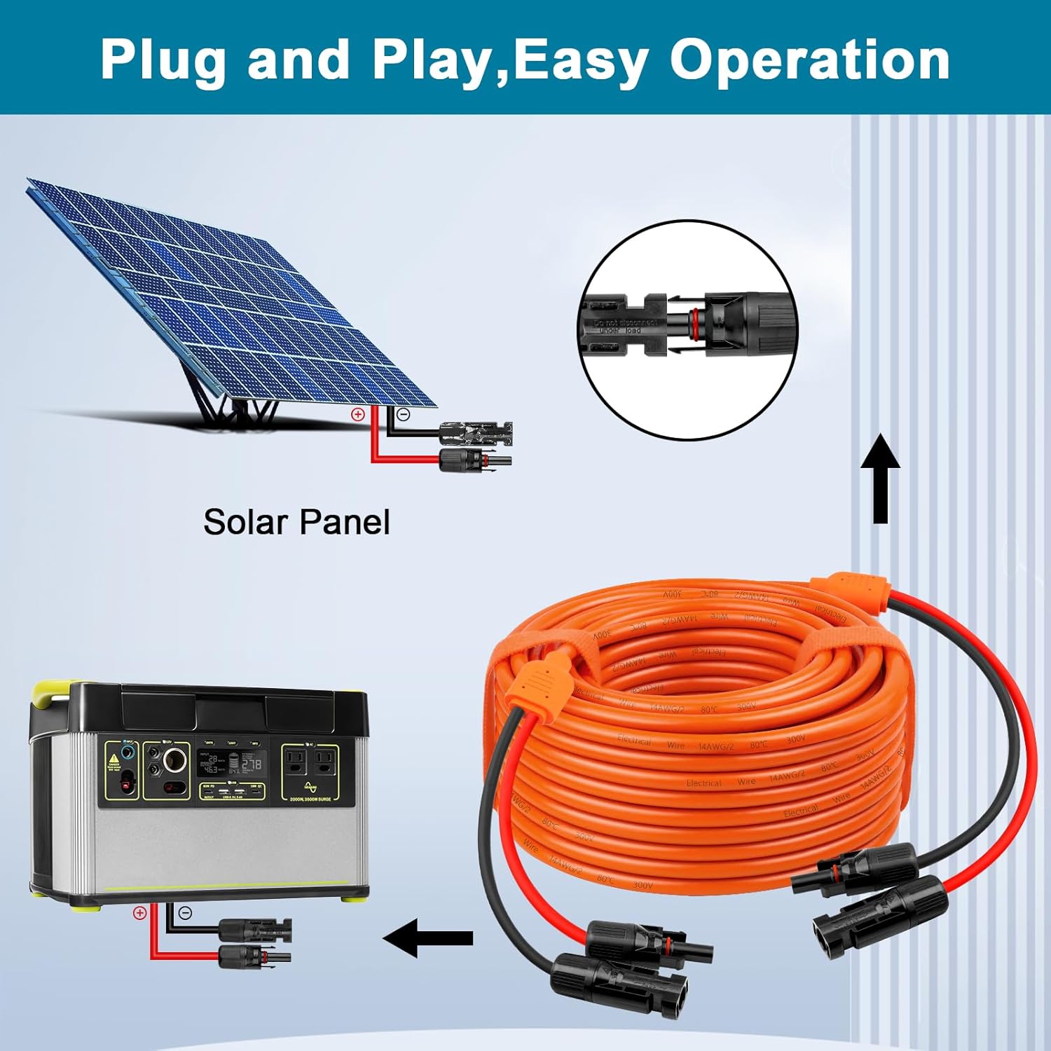 Solar Panel Extension Cable 75FT - MOOKEERF 10AWG+14AWG Solar Wire with Female & Male IP68 Waterproof Connector for RV, Photovoltaic Systems, Home, Boat, Solar Panels, Car