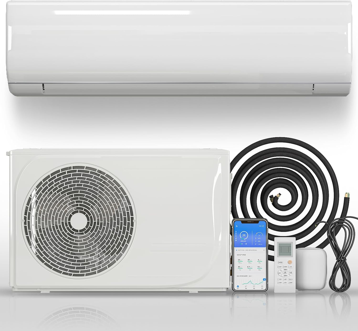TABU 18000BTU Mini Split Air Conditioner with 1.5 Ton Pre-Charged Heat Pump,220-230V 21 SEER2 Ductless AC with Inverter, Compatible with Alexa,Cools Up to 1250 Sq.FT, Installation Kit included