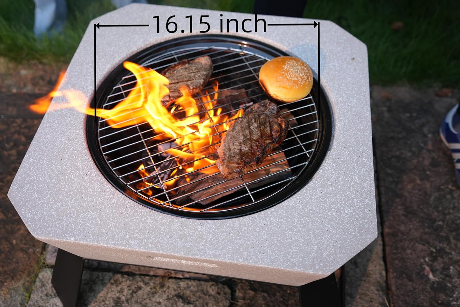 Fire Pits for Outside Wood Burning with Grill,Outdoor Round Firepit with Fire Poker,Spark Screen,2-in-1 Fire Pit for for Bonfire,Patio,Backyard,Garden,Picnic (Grey, 24.41 inch)