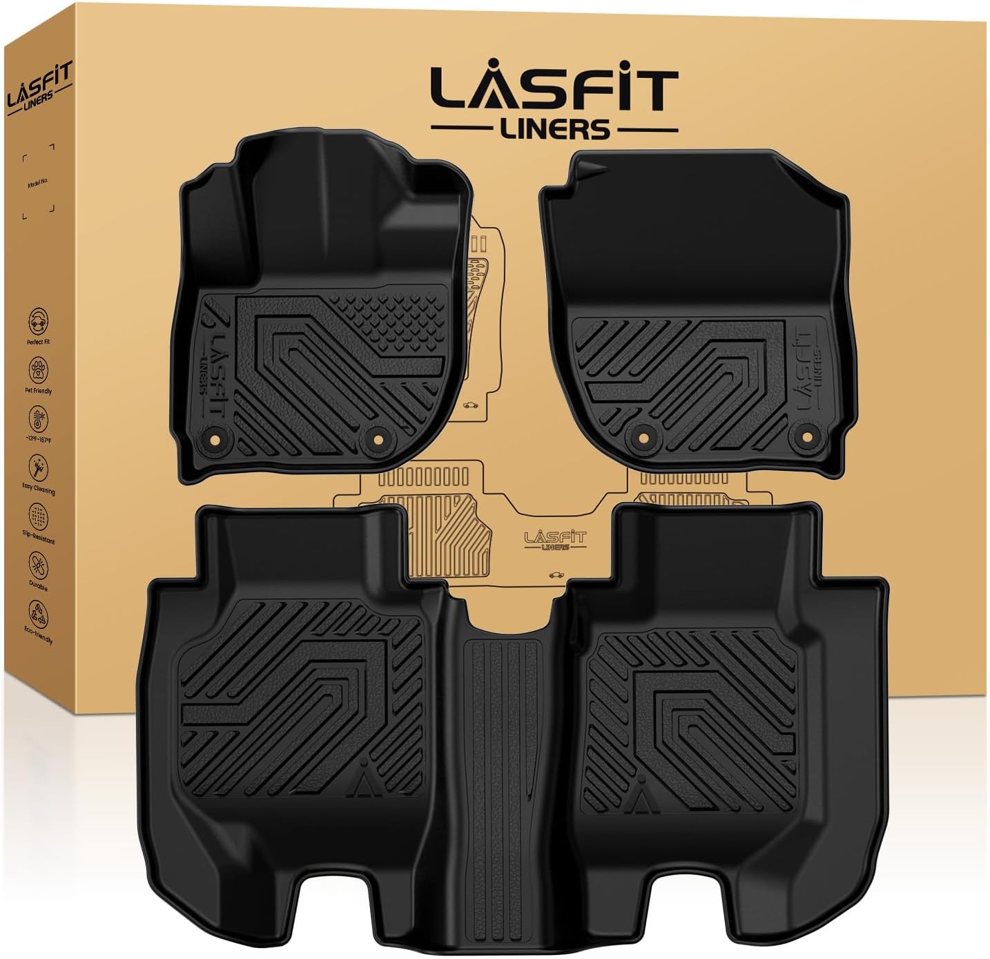 LASFIT Floor Mats for Honda HRV 2016 2017 2018 2019 2020 2021 2022, All Weather TPE Custom Fit HR-V Floor Liner Accessories, 1st & 2nd Row, Black