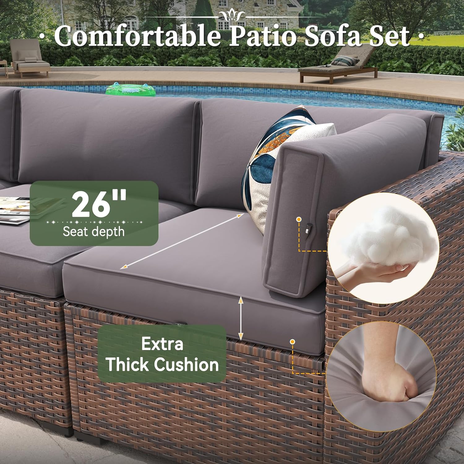 Aoxun 7 Piece Patio Furniture Set Wicker Rattan Patio Conversation Set Outdoor Sectional Sofa Set with Coffee Table and Thickened Cushions, Grey(Waterproof Cover Included)