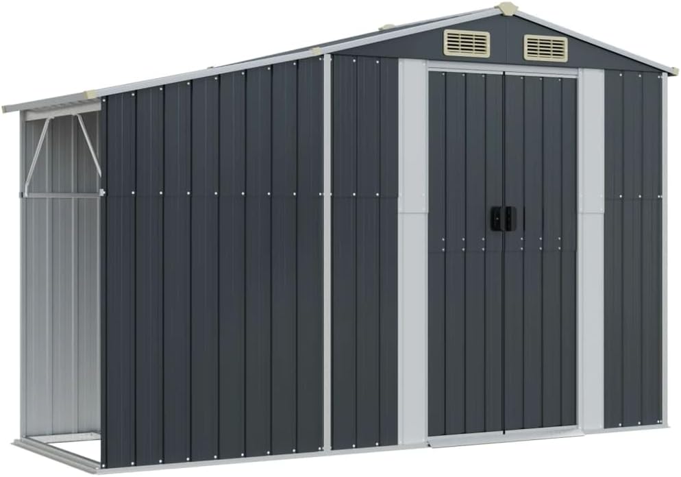 vidaXL Garden Shed, Metal Shed with Air Vents, Outdoor Storage Shed with Door and Handle, Firwood Shed for Patio, Anthracite Galvanised Steel