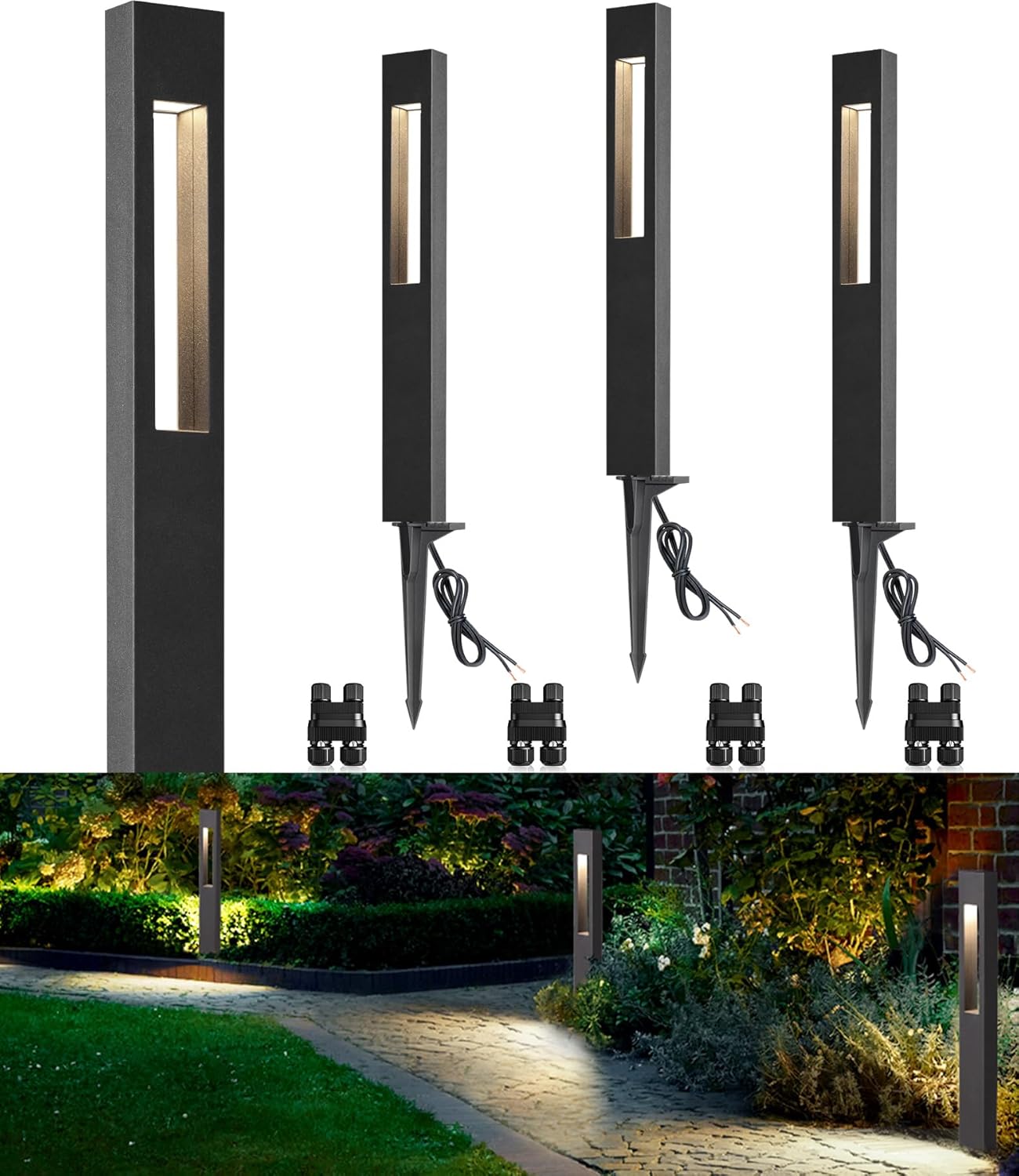 SUNVIE 3W Low Voltage Pathway Lights 3000K LED Low Voltage Landscape Lights 12V Waterproof Landscape Path Lights Low Voltage Landscape Lighting for Walkway Yard Backyard Garden ETL Listed Cord, 4 Pack