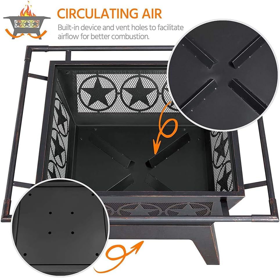 Portable Outdoor Fire Pits,32 Inch Wood Burning BBQ Fire Bowl,with Spark Screen Poker Waterproof Cover Patio Garden Fire Pit