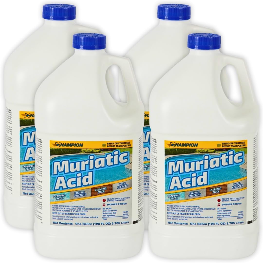 Champion Muriatic Acid for Swimming Pools & Spas - Lower's pH/pH Reducer for Pool Water Balancing - 4 Gallon