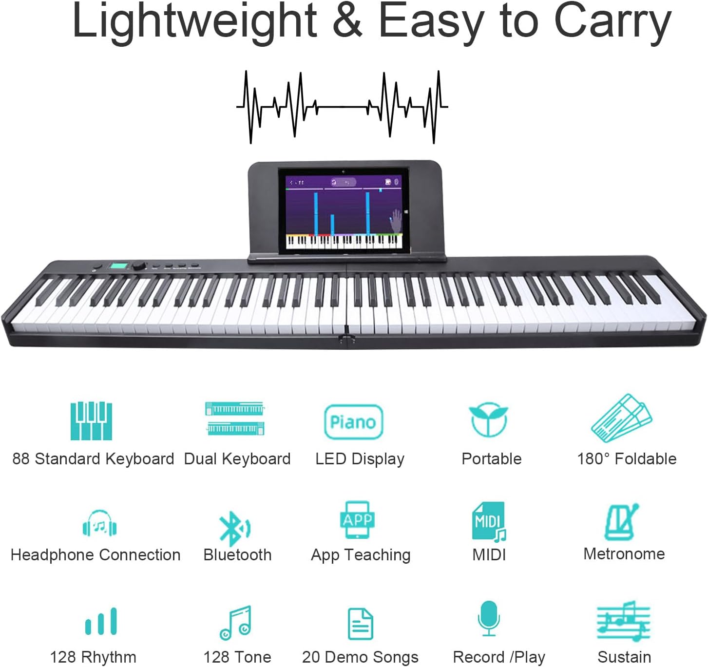 Portable Folding Piano Keyboard, 88 Key Semi-Weighted Digital Piano,Full Size Electric Piano Keyboard w/MIDI Bluetooth, Suitable for Beginner, Adult,Toddler, Kids