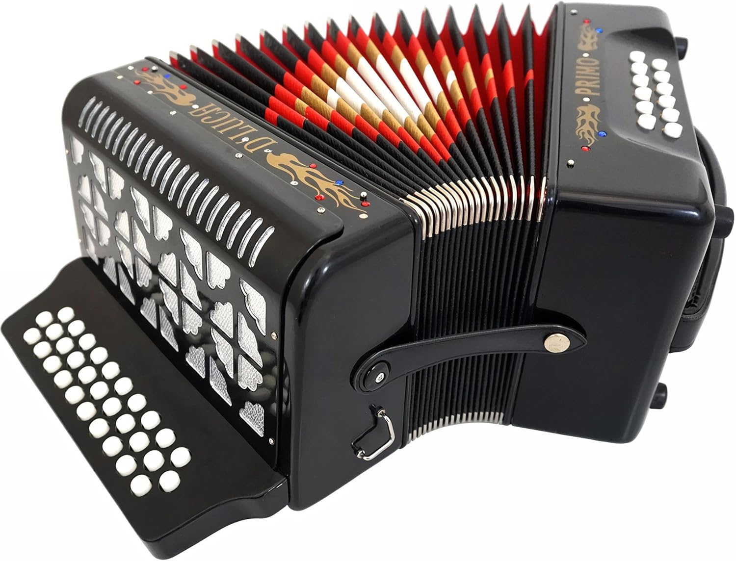 D'Luca Primo Button Accordion 31 Keys 12 Bass on FBE Key with Case and Straps, Black