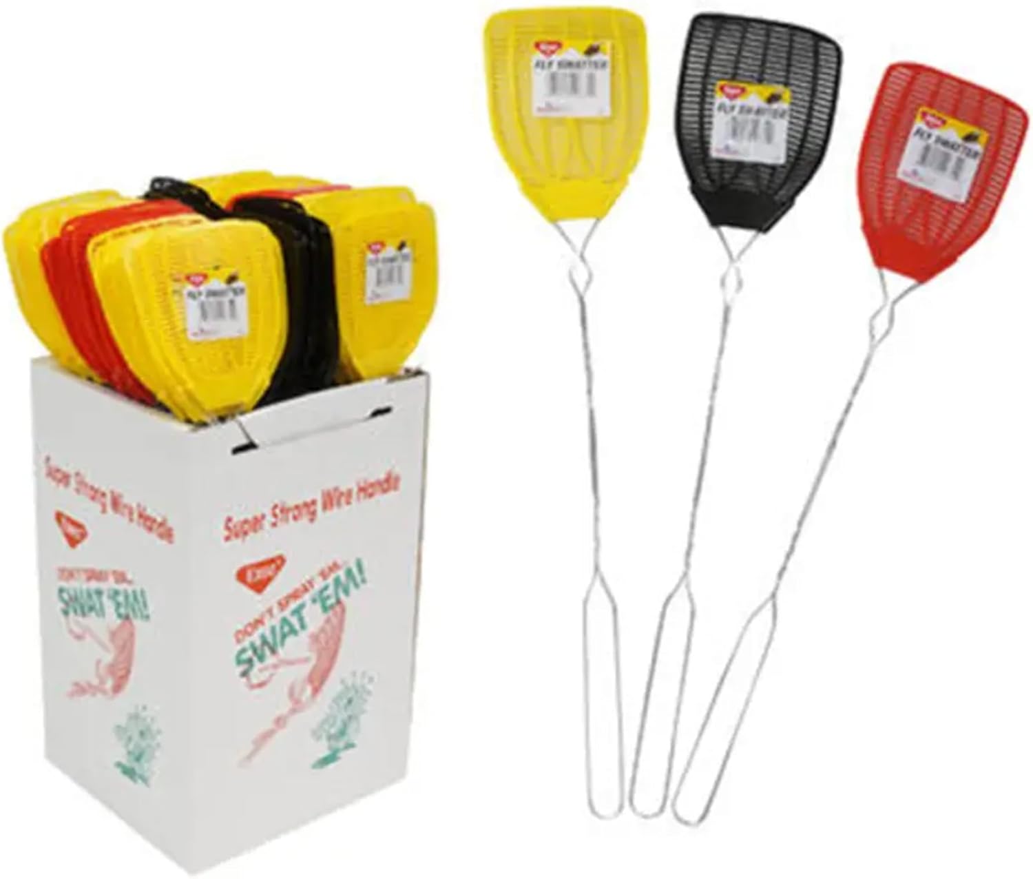 Traditional Fly Swatter, Assorted Colors, 144 Pack with Floor Display Case